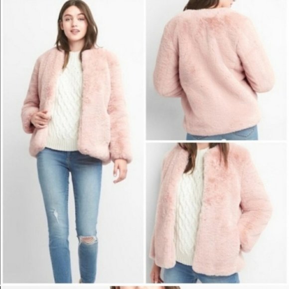 GAP Jackets & Blazers - GAP Pink Faux Fur Coat M